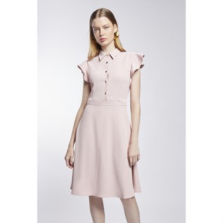 ESPADA เดรสแขนกุดคอปกเชิ้ต ผู้หญิง สีชมพู | Sleeveless Collared Dress with Ruffle Details | 1039