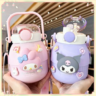 880ml 316 กระติกน้ำเด็ก Sanrio Kuromi กระติกน้ำหญิงท้องใหญ่กาต้มน้ำแบบพกพากลางแจ้งคู่ขวดน้ำดื่ม【แดด】