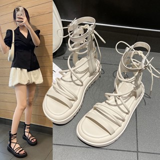 Bread sandals รองเท้าแตะ พื้นทรงแบน แบบผูกเชือก พื้นหนา 2 เซนติเมตร เข้ากับทุกการแต่งกาย เหมาะกับเดินชายหาด แฟชั่นสําหรับผู้หญิง