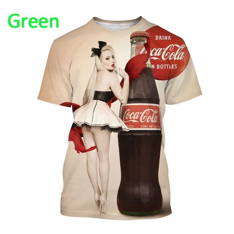 เสื้อเชิ้ตแขนสั้น พิมพ์ลายโค้ก Coca-Cola 3 มิติ สีแดง สไตล์ฮิปฮอป เหมาะกับฤดูร้อน สําหรับผู้ชาย และผ