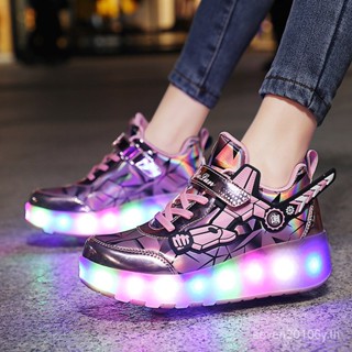 พร้อมส่ง รองเท้าผ้าใบโรลเลอร์สเก็ต มีไฟ LED ขนาดใหญ่ 27-43 สําหรับเด็ก และผู้ใหญ่