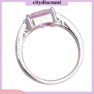 &lt;citydiscount&gt; แหวนชุบเงิน ประดับเพทาย สีชมพู ทรงสี่เหลี่ยม แวววาว สําหรับผู้หญิง US 7 8 9