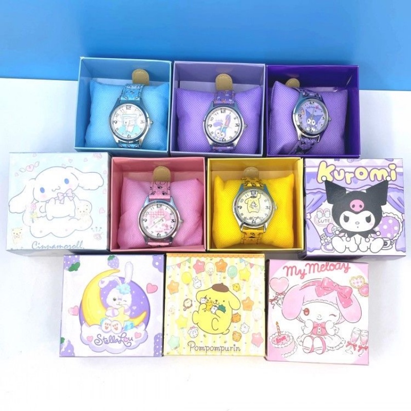 Sanrio นาฬิกาข้อมือ หน้าปัดกลม ลายการ์ตูน Hello Kitty น่ารัก พร้อมกล่องของขวัญ สําหรับเด็กผู้หญิง