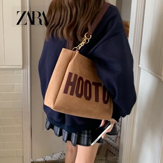 Zara กระเป๋าสะพายไหล่ ผ้าแคนวาส ทรงโท้ท ความจุขนาดใหญ่ แฟชั่นสําหรับสตรี