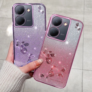 เคสโทรศัพท์กันกระแทก VIVO Y36 Y78 + ชุบกลิตเตอร์แก้วคริสตัลเพชรกุหลาบ TPU เคสป้องกันเลนส์