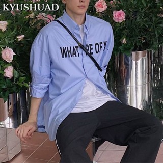 KYUSHUAD เทรนด์แฟชั่นวรรณกรรมเบสบอลคอปกแขนยาวสไตล์ใหม่ เสื้อเชิ้ตผู้ชายแบบเรียบง่ายมาตรฐานยอดนิยมสำหรับผู้ชาย