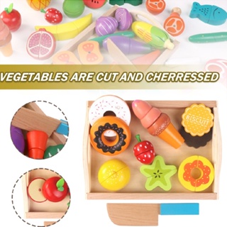 Wooden Toys For Kids Kitchen Pretend Play Food Cutting Fruits Vegetables Set