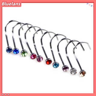 Bluelans จิวเจาะจมูก แบบตะขอ ประดับพลอยเทียม คละสี 10 ชิ้น