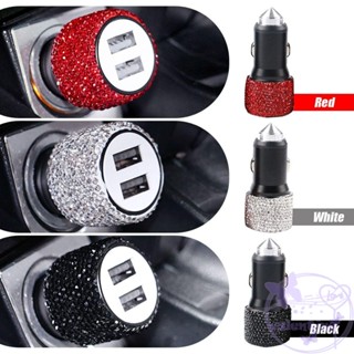 วาเลนไทน์ USB รถชาร์จ 1 ชิ้น Bling พอร์ต USB คู่ตกแต่งรถเพชรพลอยเทียมชาร์จโทรศัพท์มือถือ