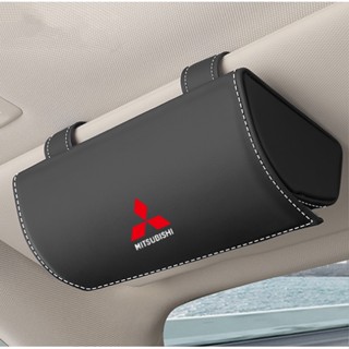 Mitsubishi LOGO car glasses sunglasses storage box ASX EVO Outlander Pajero LANCER EVOLUTION interior modified sun visor business card / card storage folding leather bag