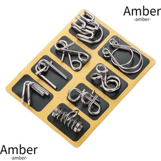 AMBER เกมปลดล็อก เหล็กเชื่อมโยง เกมปริศนา ลวดโลหะ สไตล์วินเทจ 8 ชิ้น สําหรับเด็ก ผู้ใหญ่