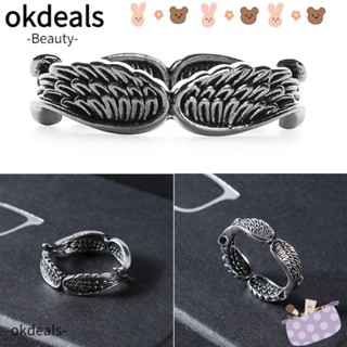 Okdeals แหวนเงิน รูปปีกนางฟ้า สไตล์วินเทจ เครื่องประดับแฟชั่น สําหรับผู้ชาย ผู้หญิง ปาร์ตี้ งานแต่งงาน