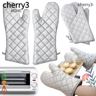 Cherry3 ถุงมือผ้าฝ้าย ยาวพิเศษ สีเงิน สําหรับเตาอบ ทําอาหาร 1 คู่