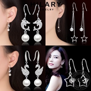 HILARY JEWELRY เงิน ไข่มุก เครื่องประดับ หนีบ ต้นฉบับ ห่วง แฟชั่น 925 ตุ้มหู ผู้หญิง แฟชั่นพู่ เครื่องประดับ ต่างหู แท้ เกาหลี Silver M033