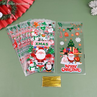 Widebeaucloud ถุงขนมพลาสติก ลาย Merry Christmas พร้อมริบบิ้น สําหรับใส่ของขวัญ 50 ชิ้น