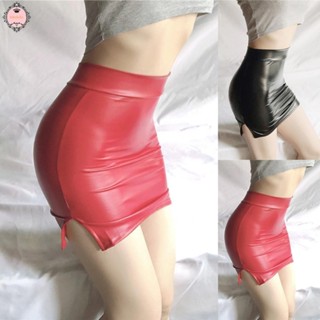 Womens Sexy PU Leather Slit Short Skirt High Waist Tight Stretch Wet Look Skirts