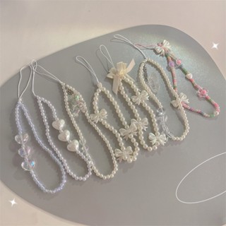 Butterfly Pearl Chain Laser Love Pearl Bow Bear Mobile Phone Lanyard Mobile Phone Accessories Mobile Phone Accessories