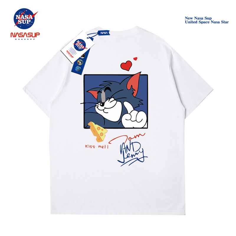 tm เสื้อยืด เสื้อยืดแขนสั้น พิมพ์ลายการ์ตูน NASA Tom and Jerry Tom แฟชั่นคู่รัก สําหรับผู้ชายsize: S-5XL