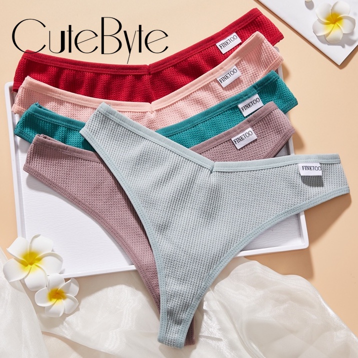 Cutebyte กางเกงชั้นในจีสตริง ผ้าฝ้าย ไร้รอยต่อ ด้านหลังตัว T 10 สี สําหรับผู้หญิง S-XL