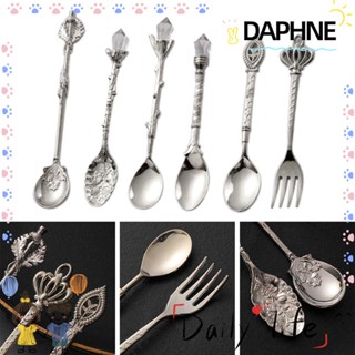 Daphne ช้อนส้อมแกะสลัก รูปผลไม้ ขนมขบเคี้ยว สไตล์วินเทจ ใช้ซ้ําได้