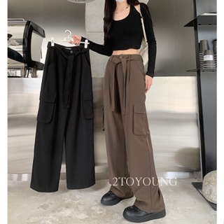 2TOYOUNG  กางเกงขายาว คาร์โก้ กางเกง เชือกอเมริกันคลาสิค Cargo pants 2023 NEW 072647 ins สวยงาม ทันสมัย High quality A20M07Z 36Z230909