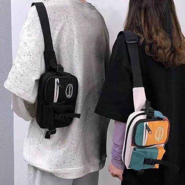 กระเป๋าคาดอก คาดเอว แฟชั่น ผ้าไนล่อน ป้ายโลโก้ปัก กระเป๋าคาดหน้าอกฮิปฮอป กระเป๋าคาดอก เทรนด์ญี่ปุ่น ฮิปฮอป - รูปที่ 2