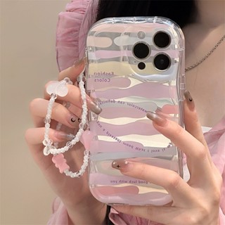 [พร้อมส่ง] เคสโทรศัพท์มือถือแบบกระจก ลายครีม พร้อมสายคล้องมือ สําหรับ iPhone 15 14 13 12 11 PROMAX XS XR XSMAX SE2020 6 7 8PLUS MINI