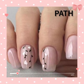 Path เล็บปลอม ลายดอกไม้ ใบไม้ ถอดออกได้ DIY สไตล์ฝรั่งเศส 24 ชิ้น