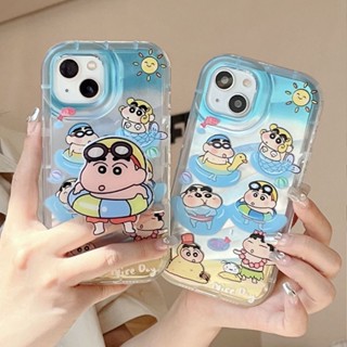 【ซ็อกเก็ตป๊อปชินจัง】เคสโทรศัพท์มือถือแบบนิ่ม ไล่โทนสีเลเซอร์ สีฟ้า แฟชั่น สําหรับ IPhone 11 12 13 14 Pro MAX X XR XS MAX 14 Plus