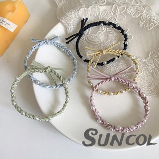 Suncol- สร้อยข้อมือมุก วงกลม สีแคนดี้ ยางรัดผม สามเกลียวถัก เครื่องประดับผม สําหรับผู้หญิง