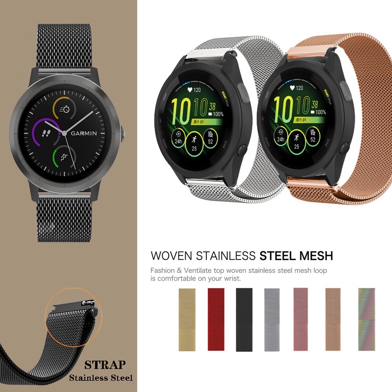20 มม.22 มม.สายนาฬิกา Milanese สายสแตนเลสสําหรับ Garmin Vivoactive 5 6 / 165 245 645 55 158 255 265 570 970/ Venu Sq 2 / Venu3 Venu4