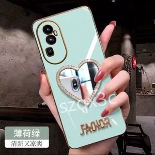 เคสโทรศัพท์มือถือแบบนิ่ม ชุบไฟฟ้า พร้อมกระจก รูปหัวใจ แฟชั่น สําหรับ OPPO Reno10 Pro+ Plus 5G Reno 10 Pro+ OPPO A78 NFC 4G A98 A77 2023