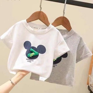 พร้อมส่ง เสื้อยืดแขนสั้น ผ้าฝ้ายแท้ ขนาดเล็ก ลายการ์ตูน แฟชั่นฤดูร้อน สําหรับเด็กผู้ชาย และเด็กผู้หญิง