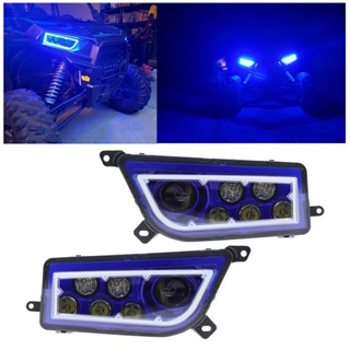 HJ001 ไฟหน้า LED พร้อมวงแหวนรัศมีสีน้ำเงิน 6000K IP67 Waterproof Fit สำหรับ POLARIS GENERAL 1000