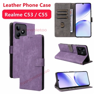 เคสโทรศัพท์หนัง ฝาพับแม่เหล็ก กันกระแทก พร้อมช่องใส่บัตร สําหรับ Realme C51 C53 C55 Nfc C 51 C 53 C 55 RealmeC51Nfc RealmeC53Nfc RealmeC55Nfc Narzo N53 N 53 2023