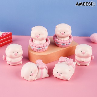 Ameesi รูปปั้นหัวหมูเรซิ่นน่ารัก ขนาดเล็ก สําหรับตกแต่งเค้กเบเกอรี่