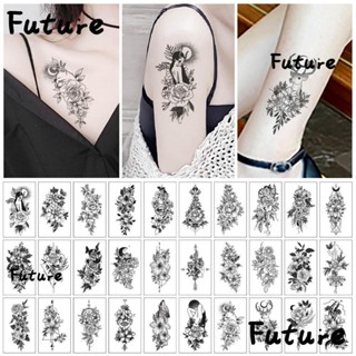 Future รอยสักชั่วคราว ลายดอกกุหลาบ สีดํา ใช้งานง่าย 30 ชิ้น ต่อชุด