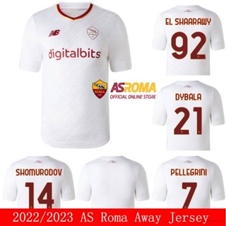 เสื้อกีฬาแขนสั้น ลายทีมชาติฟุตบอล AS Roma Away Shaarawy Shomurodov Pellegrini Dybala สําหรับผู้ชาย และผู้หญิง 2022-2023