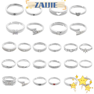 Zaijie24 1 คู่ แหวนแต่งงาน ผู้ชาย ผู้หญิง เครื่องประดับคริสตัล รูปหัวใจ