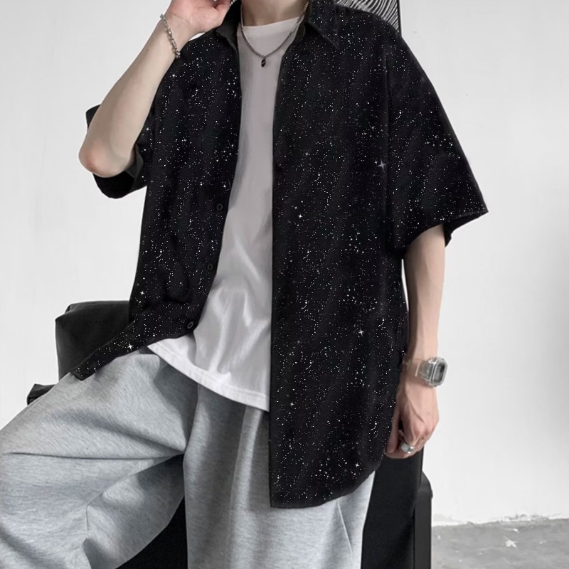 เสื้อเชิ้ตแขนสั้น พิมพ์ลาย สไตล์เกาหลี ขนาดใหญ่ แฟชั่นสําหรับผู้ชาย