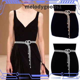 Melodygoods1 เข็มขัดโซ่ ประดับพลอยเทียม ระยิบระยับ สําหรับผู้หญิง