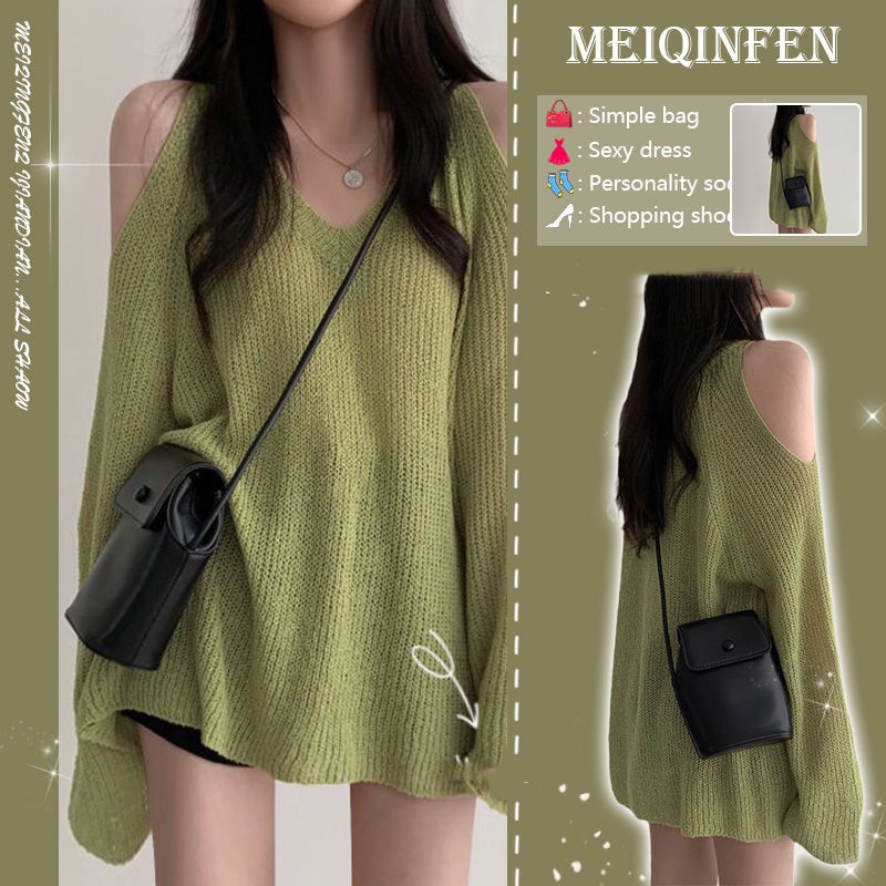 เสื้อเปิดไหล่ คอวี ผ้าถัก แบบบาง แฟชั่นฤดูใบไม้ร่วง สําหรับผู้หญิง