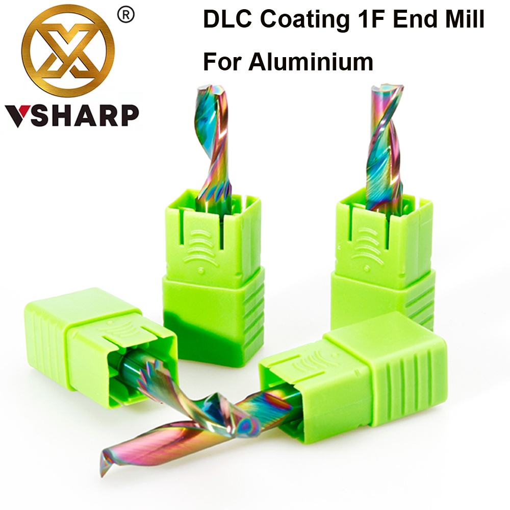 Vsharp ดอกกัดมิลลิ่ง อลูมิเนียม CNC 8 มม. 10 มม. 12 มม. DLC 1F