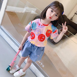 พร้อมส่ง ลดกระหน่ํา เสื้อยืดแขนสั้น สไตล์เกาหลี ญี่ปุ่น แฟชั่นฤดูร้อน สําหรับเด็กผู้หญิง 2023