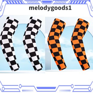 Melodygoods1 ปลอกแขน ผ้าเรยอน กันแดด ป้องกันรังสียูวี สีขาวส้ม สําหรับผู้หญิง 2 คู่