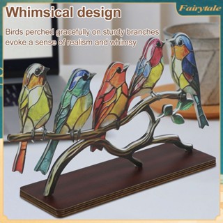 ❀ Stained Birds On Branch Desktop Ornaments Double Sided Colourful Birds Series Animal Shape Iron Art Craft Flat Surface Birds Statue Gift