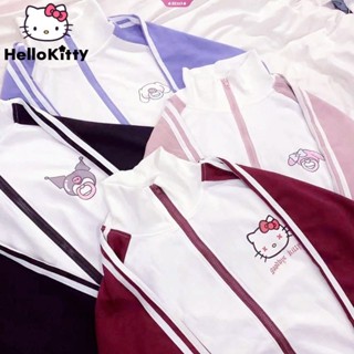 Sanrio ใหม่ เสื้อแจ็กเก็ต มีซิป ทรงหลวม ลาย Hello Kitty Kawaii โอเวอร์ไซซ์ สไตล์เกาหลี ฮิปฮอป เหมาะกับฤดูใบไม้ผลิ ฤดูใบไม้ร่วง สําหรับผู้หญิง Y2k