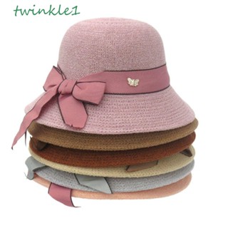 Twinkle1 หมวกฟางกันแดด ประดับโบว์ สไตล์ชายหาด สําหรับผู้หญิง