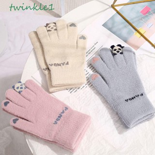 Twinkle1 ถุงมือ ผ้าวูลถัก ระบายอากาศ พิมพ์ลายแพนด้า ให้ความอบอุ่น สําหรับผู้หญิง