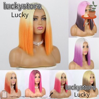 Lucky วิกผมบ๊อบสั้นตรง สังเคราะห์ ทนความร้อน สีบลอนด์ สําหรับผู้หญิง คอสเพลย์โลลิต้า